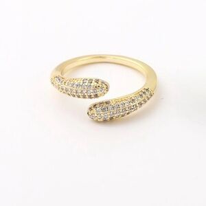 Snake Open Ring 14k Gold Tone & Cubic Zirconia Modern Design